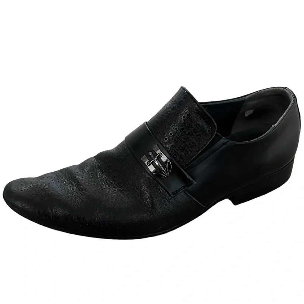 Mochi Men’s Black Leather Dress Slip On Shoes Moccasins size 42 (9)